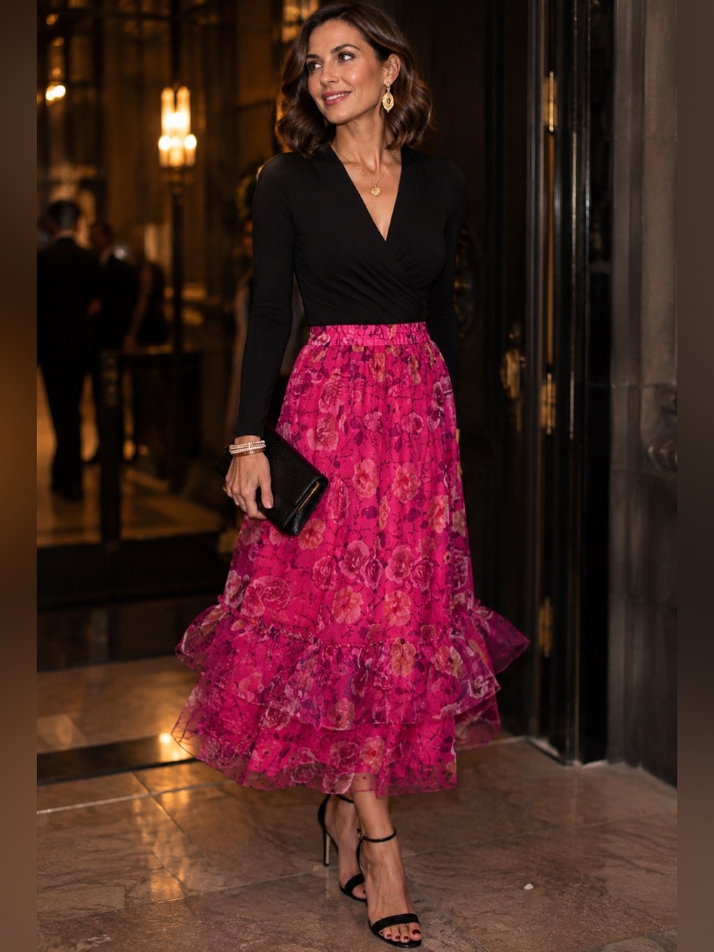 Floral Pink Ruffle Maxi Skirt - Picture 2 of 14